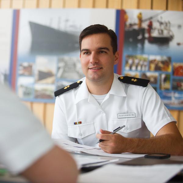 cadet in library studying